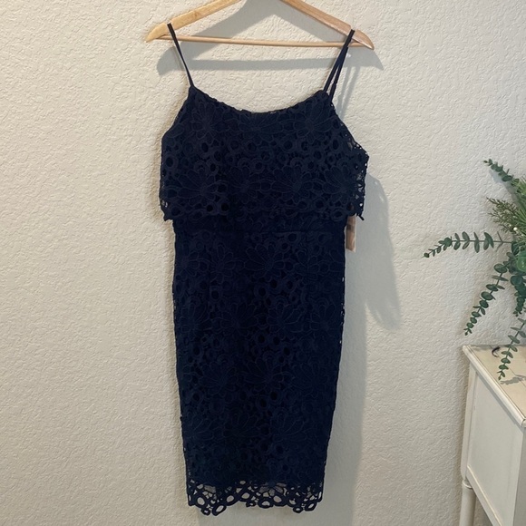 𝅺Nanette Lepore Bella Donna Dark Navy Lace Dress - Size 10 - Picture 1 of 10